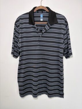 Men's PGA Tour Airflux Striped Polo Shirt - Black & Gray - XL